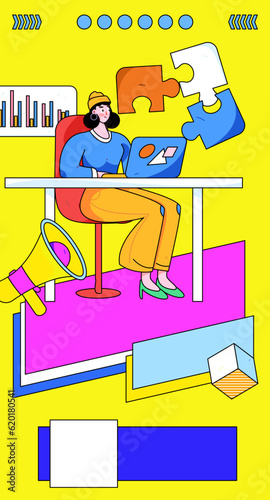 Business people working in flat vector concept operation hand drawn illustration
