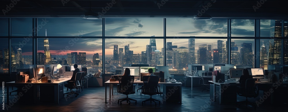 abstract office banner background with cityscape aerial view, Generative Ai