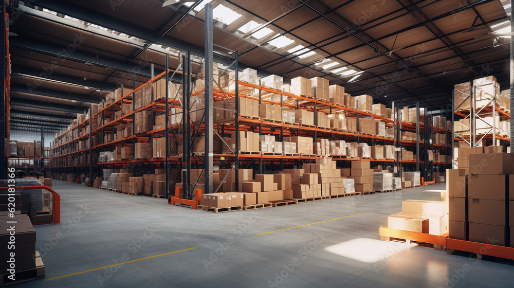A spacious warehouse setting. Warehouse interior A spacious warehouse setting. Warehouse interior