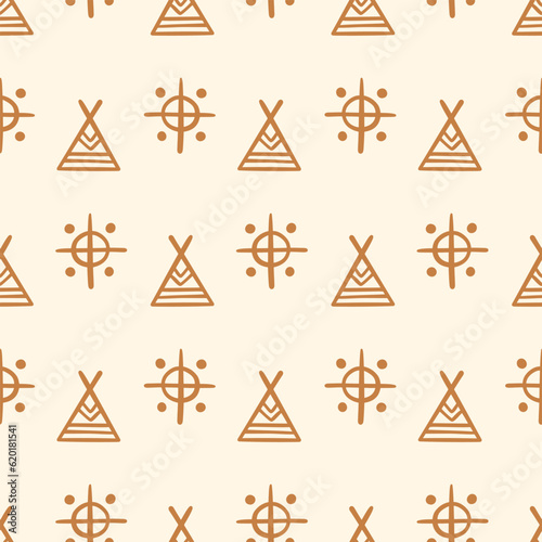 Aztec Wigwam Western Boho Seamless Pattern Art.