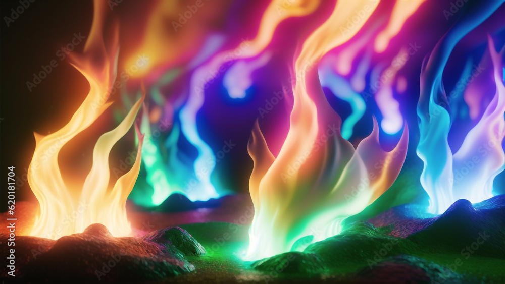 ゲームの洞窟にありそうなクリスタルのような幻想的な炎のオブジェクト　