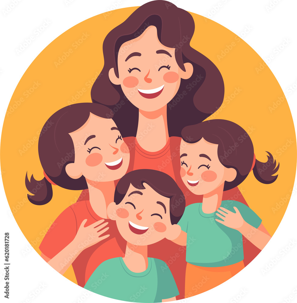 Mother with children, Mom with son and daughter, Happy Family Moments, Flat Style Cartoon Illustration. Mother's Day Concept. Mother with children, Mom with son and daughter, Happy Family Moments, Flat Style Cartoon Illustration. Mother's Day Concept.