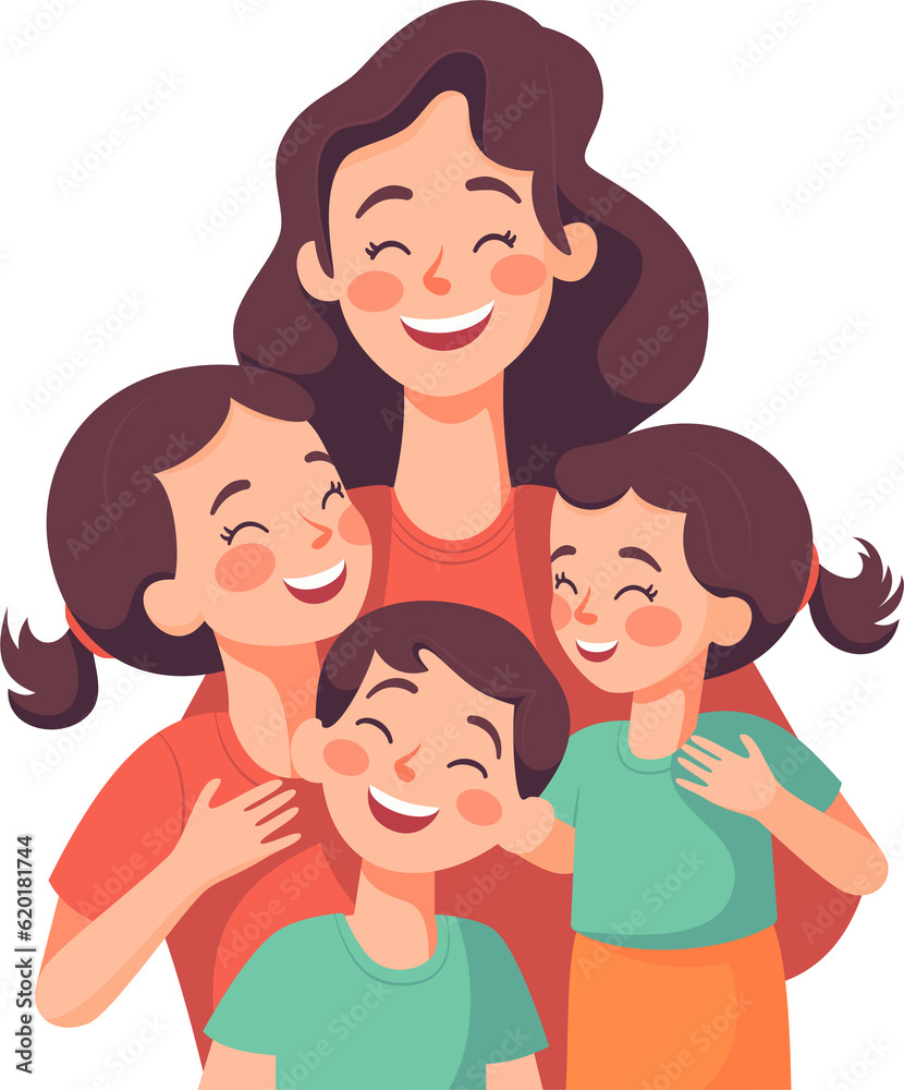 Mother with children, Mom with son and daughter, Happy Family Moments, Flat Style Cartoon Illustration. Mother's Day Concept. Mother with children, Mom with son and daughter, Happy Family Moments, Flat Style Cartoon Illustration. Mother's Day Concept.