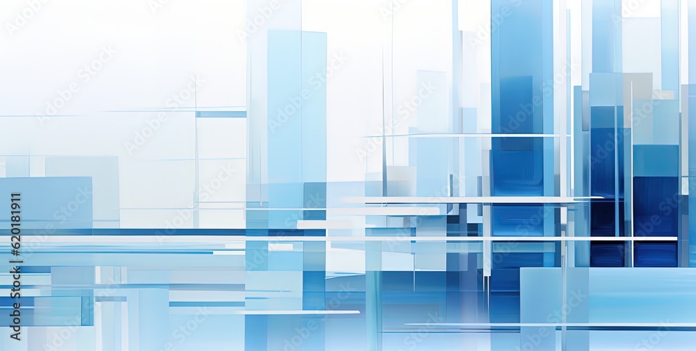 Fototapeta premium illustration of blue white modern architecture perspective background, Generative Ai