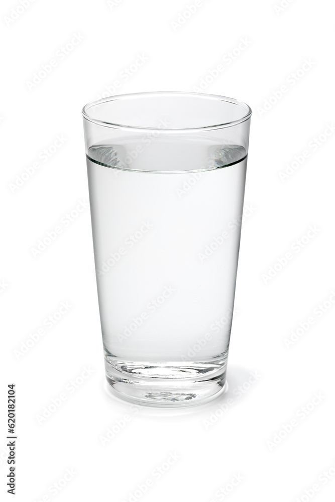Single glass with clean drinking water isolated on white background close up Single glass with clean drinking water isolated on white background close up