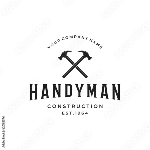 Retro vintage crossed hammer and nails logo template design.Logo for home repair service, carpentry,badges, woodworking.