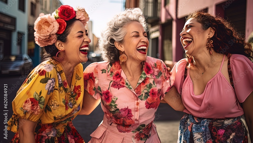group of old women having fun and travel together in outdoors, friendship forever, happy retire lifestyle, Generative Ai