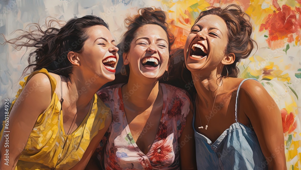 happy girls laughing together, Generative Ai happy girls laughing together, Generative Ai
