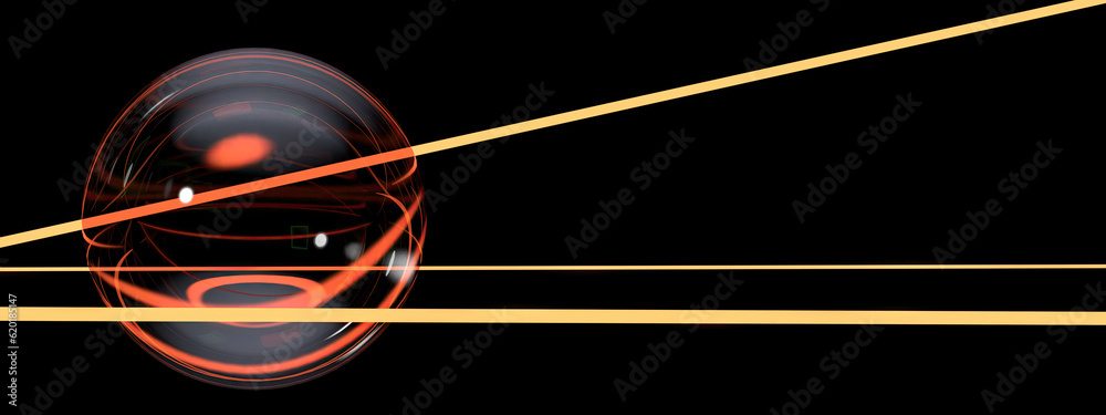 Neon light of cyber punk Emitting line is a production of glass Orange abstract, elegant and modern 3D rendering image