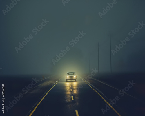 Car driving on road at night, Generative AI Illustration