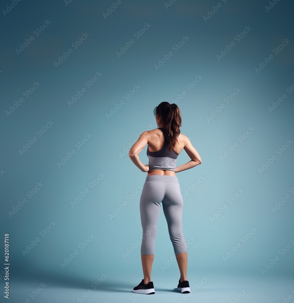 Female fitness model standing with her back at the camera in full body, Generative AI Illustration Female fitness model standing with her back at the camera in full body, Generative AI Illustration