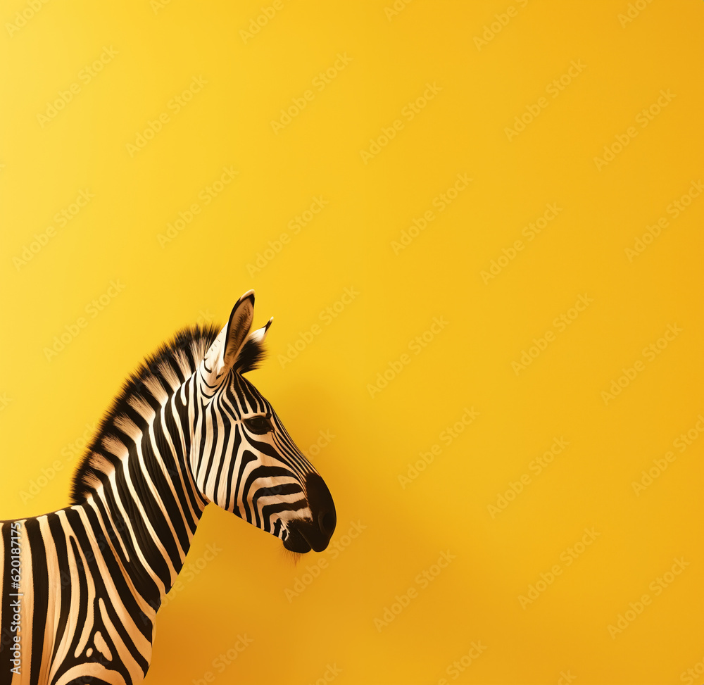 Zebra portrait against yellow background, Generative AI Illustration Zebra portrait against yellow background, Generative AI Illustration