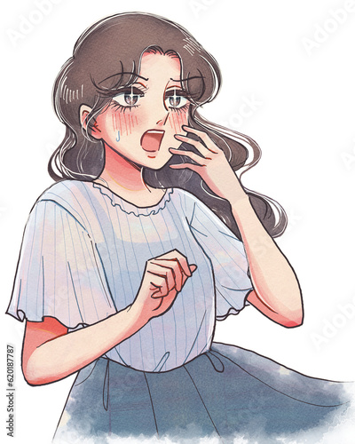 ビックリ！オーバーリアクションな少女漫画風女性のイラスト