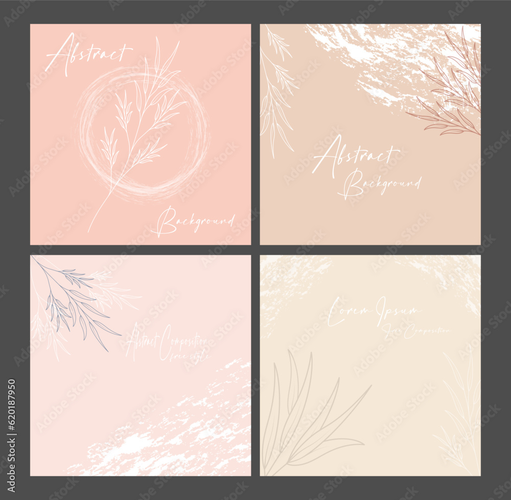 Handmade background layout with arbitrary shapes and plant elements. Abstract minimalism for the design of social networks, websites, stylish interiors and creative ideas.