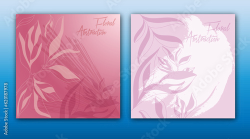 A set of backgrounds with abstract plants. A minimalist layout for covers, paintings, interior prints, posters and creative design