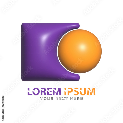 Square and circle icon. 3D template for a logo, brand or sticker for websites, applications and thematic design