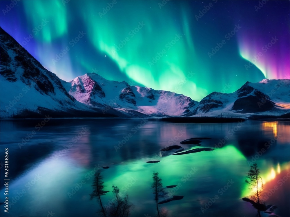 beautiful aurora mountain