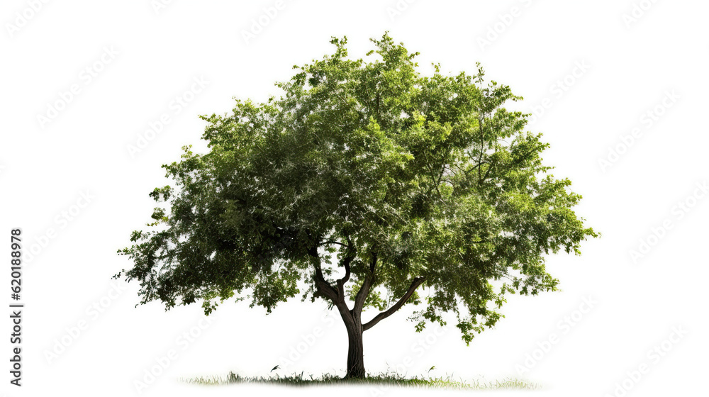 Big tree with green leaves and white background