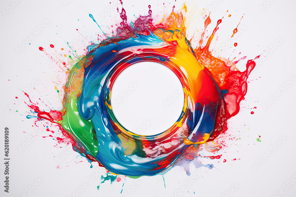 Curved wave colorful paint made with a brush with paint drops with copy space Curved wave colorful paint made with a brush with paint drops with copy space