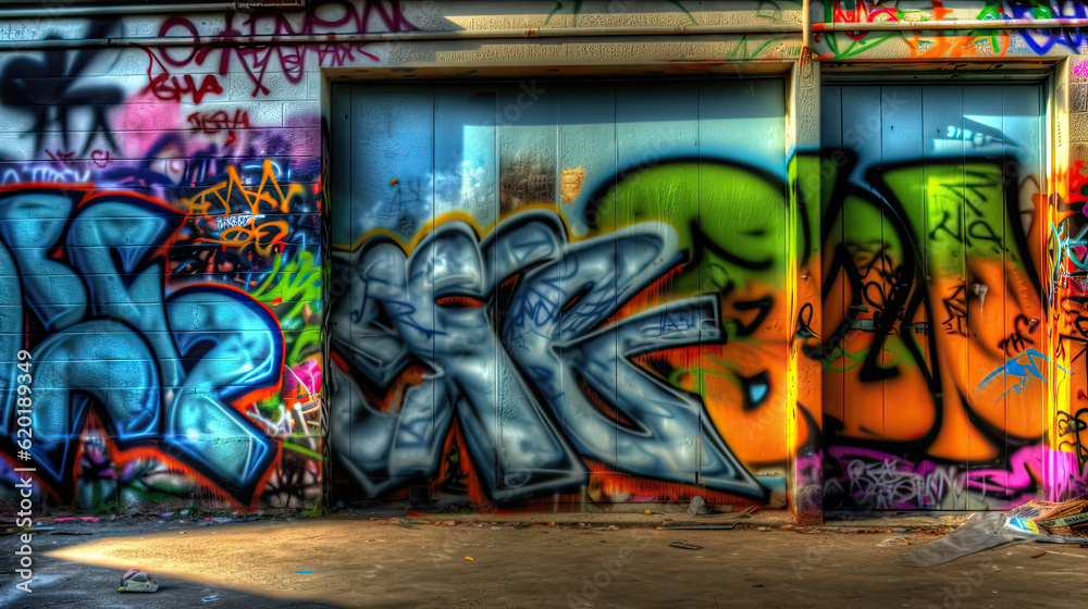 Beautiful and colorful graffiti on a street gate