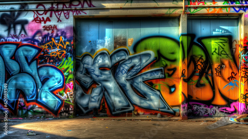 Beautiful and colorful graffiti on a street gate