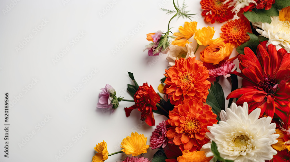 Beautiful and colorful flowers bouquet with white background