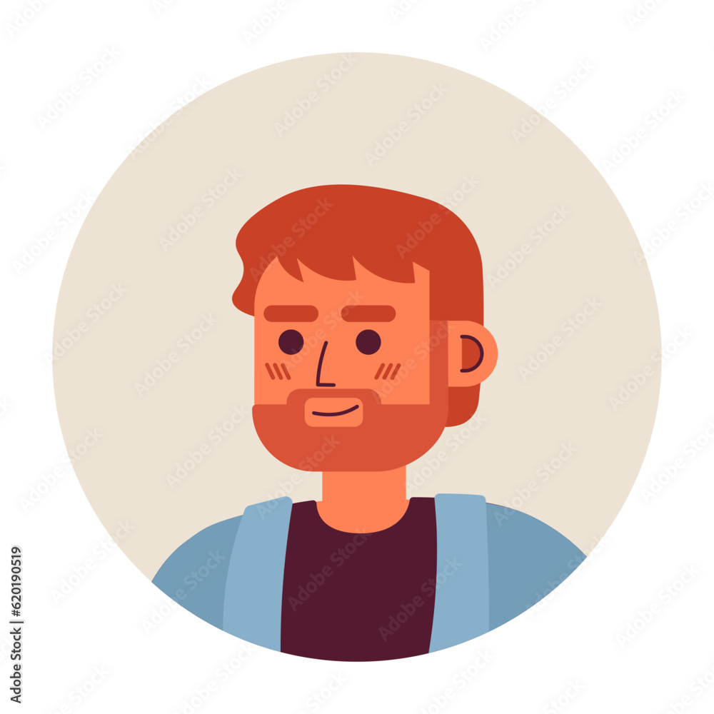 Cheerful red haired european man semi flat vector character head. Cute male with red beard. Editable cartoon avatar icon. Face emotion. Colorful spot illustration for web graphic design, animation Cheerful red haired european man semi flat vector character head. Cute male with red beard. Editable cartoon avatar icon. Face emotion. Colorful spot illustration for web graphic design, animation