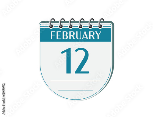 12 february retro events calendar page vector. Old style calendar, date appointment, schedule, business planner, event reminder illustration. Abstract three dimensional vintage style calendar. 