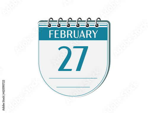 27 february retro events calendar page vector. Old style calendar, date appointment, schedule, business planner, event reminder illustration. Abstract three dimensional vintage style calendar. 