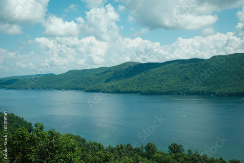 View of Lake George from Uncas Cliff, in Silver Bay, New York © jonbilous