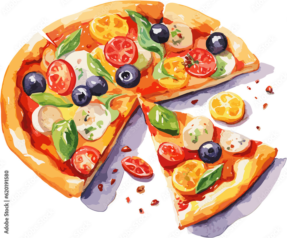 Fresh Pizza with various topping illustration vector isolated on white. Clip art of pizza Fresh Pizza with various topping illustration vector isolated on white. Clip art of pizza