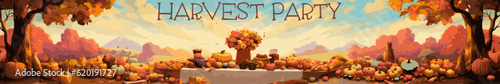 Harvest Party Header - flowers, fruit on a table 