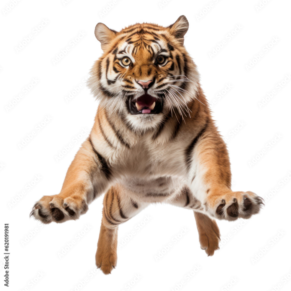 white bengal tiger isolated on transparent background cutout
