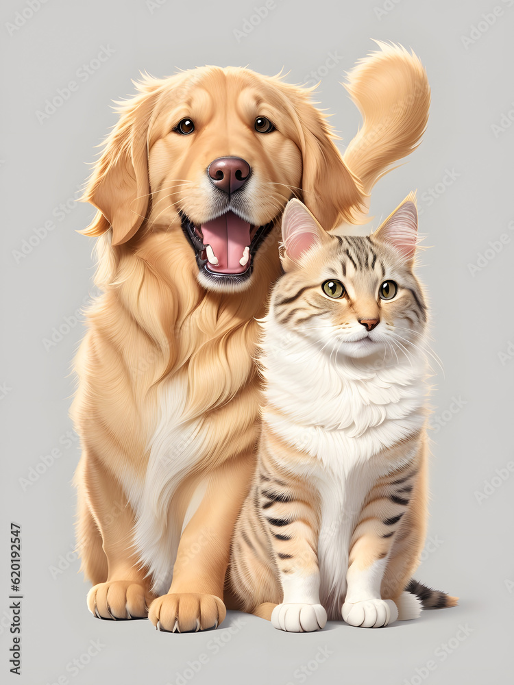 golden retriever and a cat