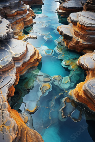 Astounding underwater aerial view of brine pool, beautiful deep rich colors. AI generative