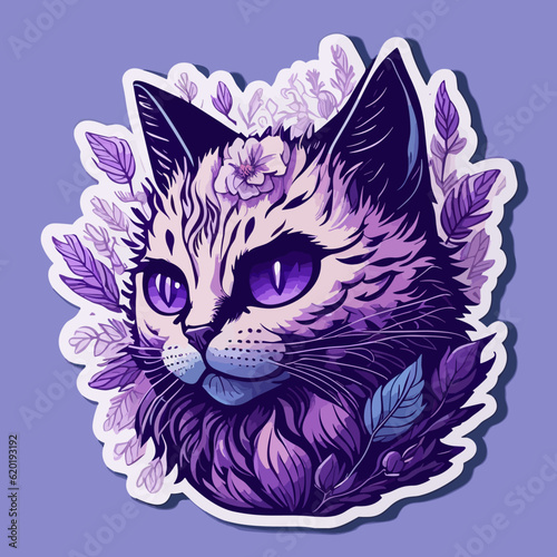 Photography Cute cat with purple flowers