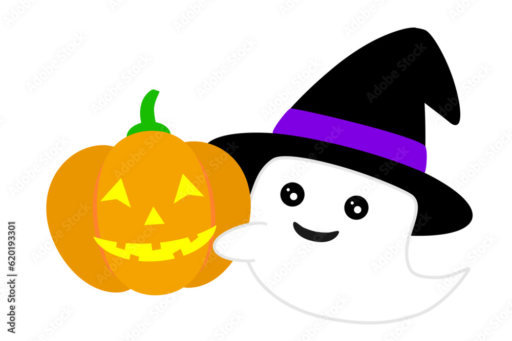 A ghost carrying a jack-o-lantern.
Halloween illustration material.