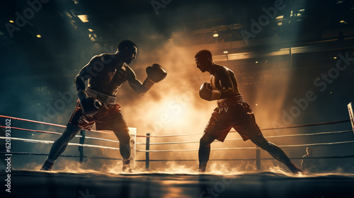 Two man boxers fighting in a boxing ring photo