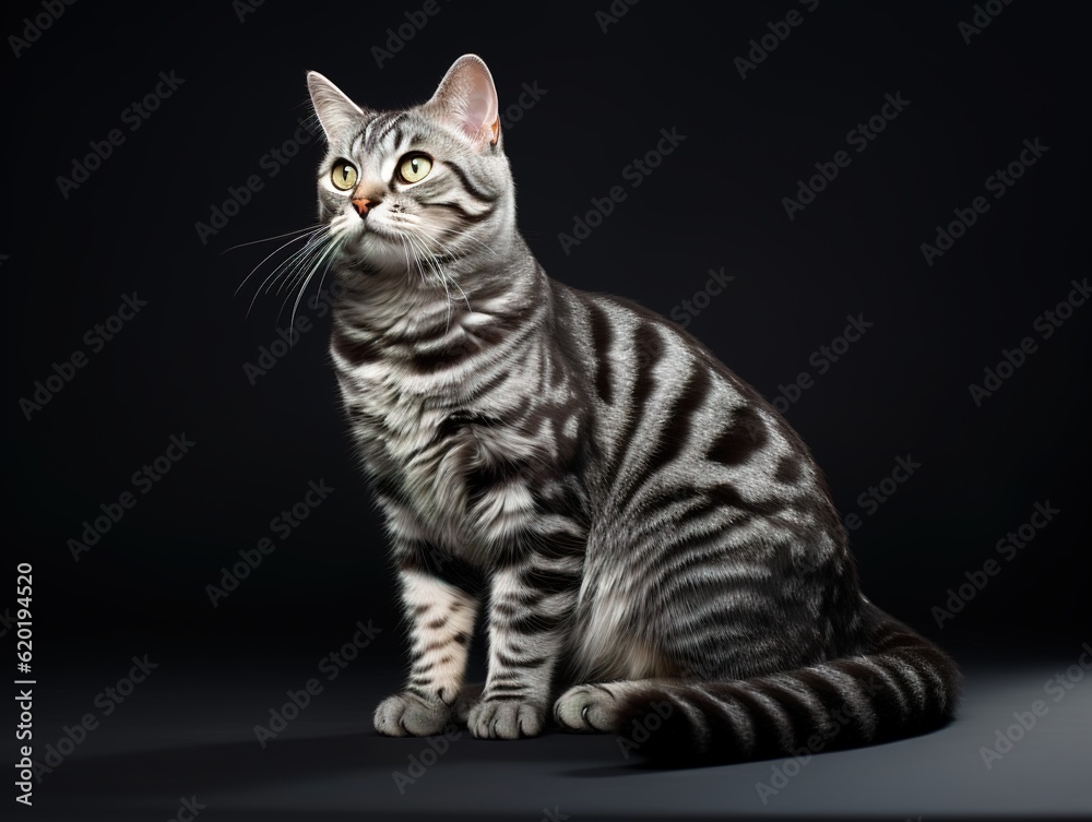 American Shortair Cat with black background (Generative AI)