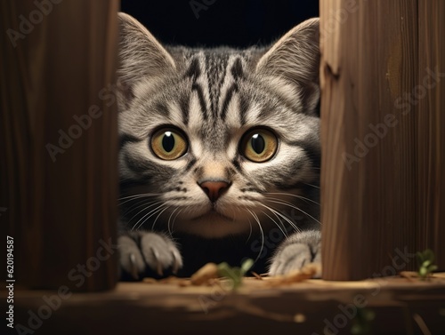 American Shortair Cat peeking (Generative AI) © Simone