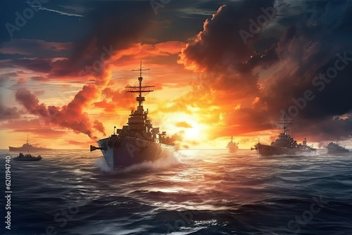 Illustration of Perl Harbor Battle, generative ai. photo