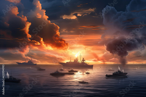 Illustration of Perl Harbor Battle, generative ai. photo