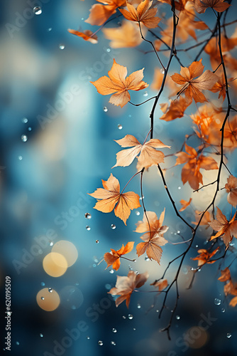 Colorful autumn background with bokeh and autumn leaves. AI generative