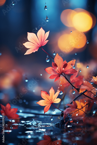 Colorful autumn background with bokeh and autumn leaves. AI generative