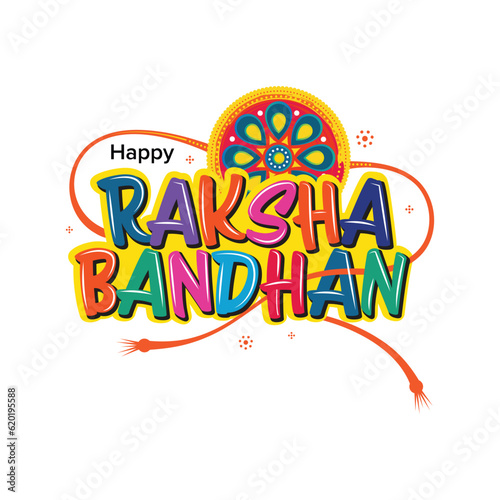 Happy Raksha Bandhan Calligraphic Sticker Greeting Template Design Illustration