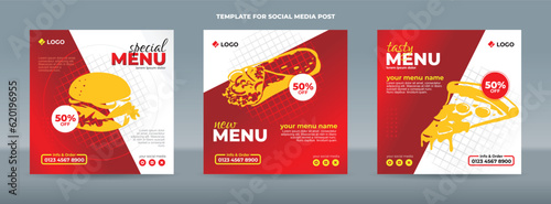 Red and white social media post template for food menu promotion