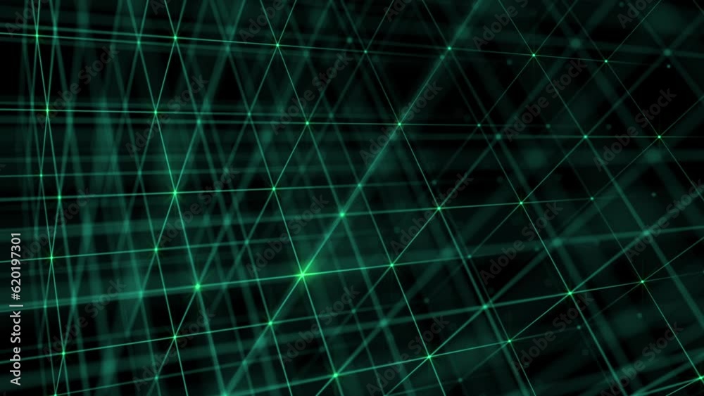 A glowing green cubic grid of digital data nodes and flashing information streams. Full HD and looping computer network connections concept technology background.