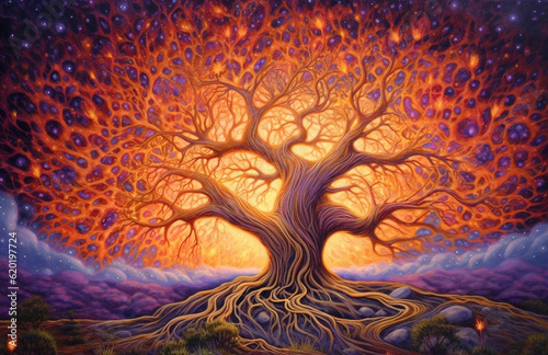 tree of life  abstract art  colorful art represents the power of the tree that connects to the universe