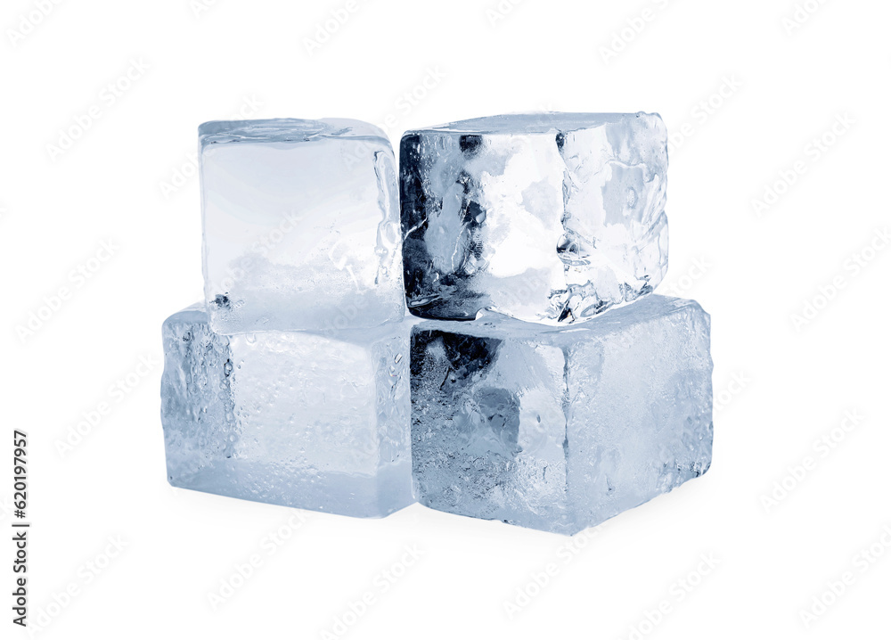 Crystal clear ice cubes isolated on white Crystal clear ice cubes isolated on white
