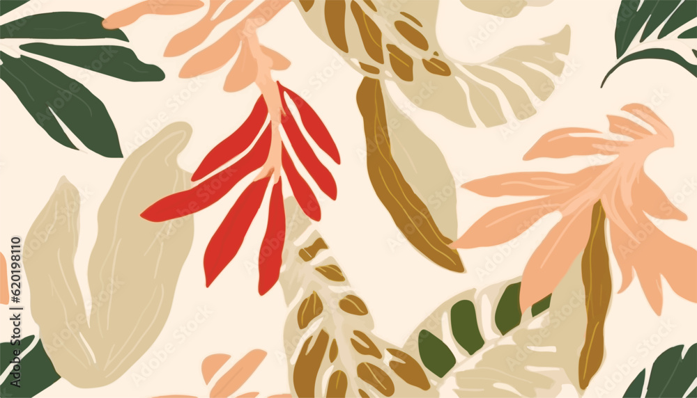 Abstract exotic botanical print. Hand drawn collage contemporary seamless pattern.